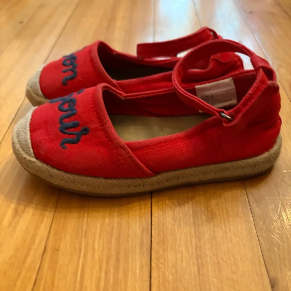Gymboree Girls Red Canvas Bon Jour Embroidered Espadrille Ankle Strap Shoes 9